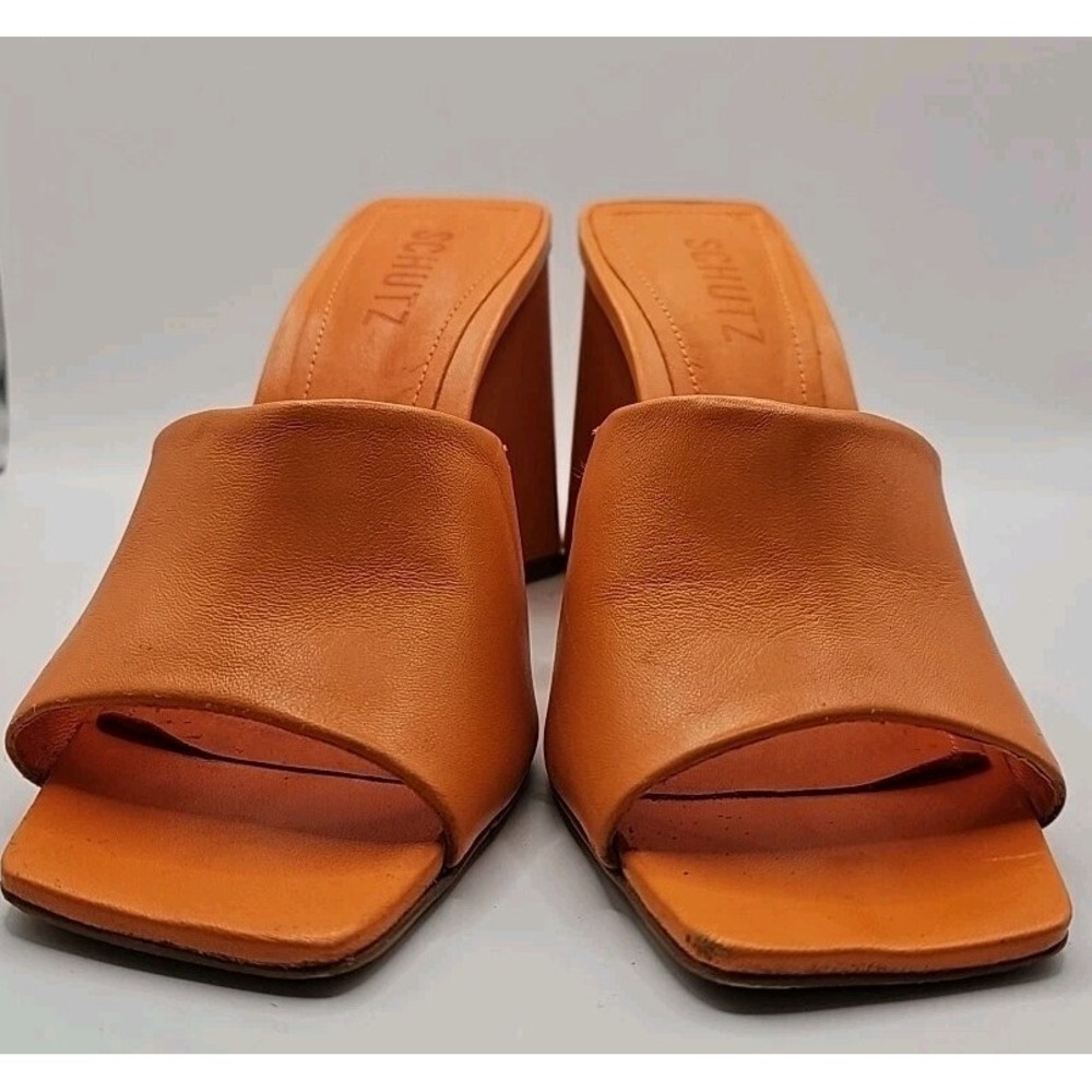 Schutz Lizah Orange‎ Heels Sandals 6.5 Square Toe  Women Statement #168